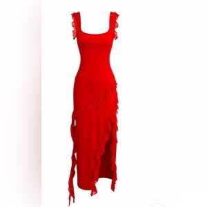 Micas red ruffled maxi dress